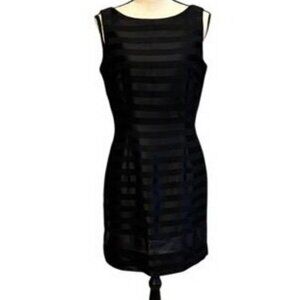 Carmen Marc Valvo Black Satin Stripe Sheath Cocktail Dress